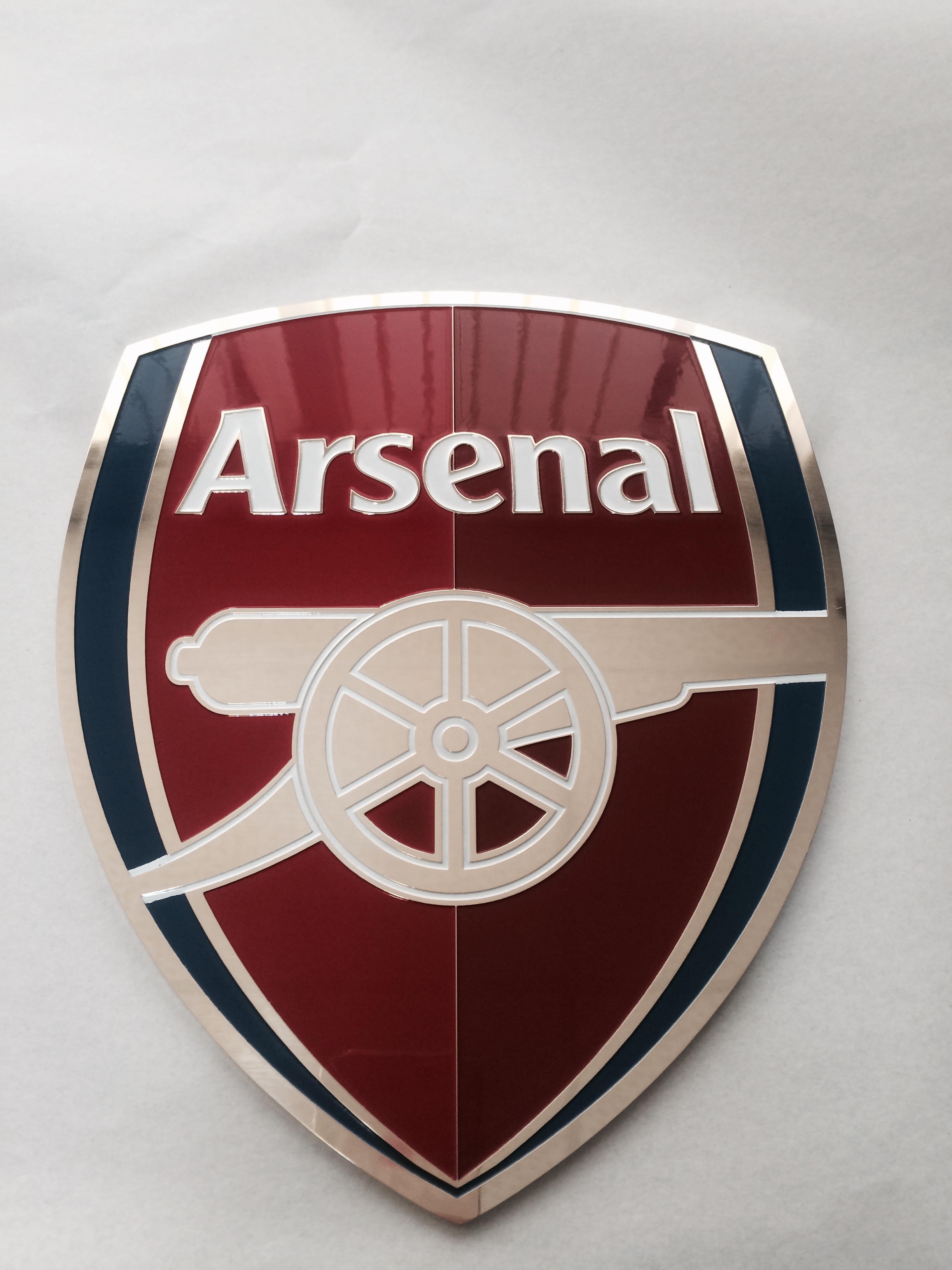 Prestigious Chemically Etched and Multi Colour Infilled badges made for Arsenal football stadium